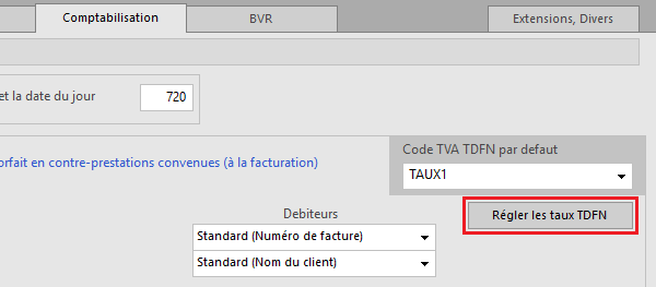 Configuration des codes de TVA dans un article