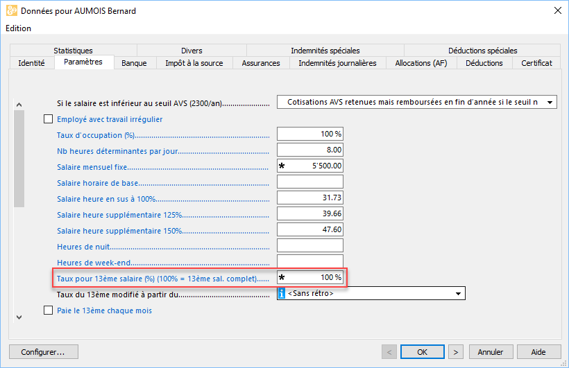 Calcul du 13ème salaire Support Crésus